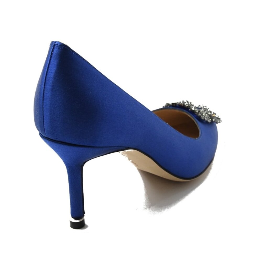 Manolo Blahnik Hangisi Satin Blue 70 - Picture 2 of 4